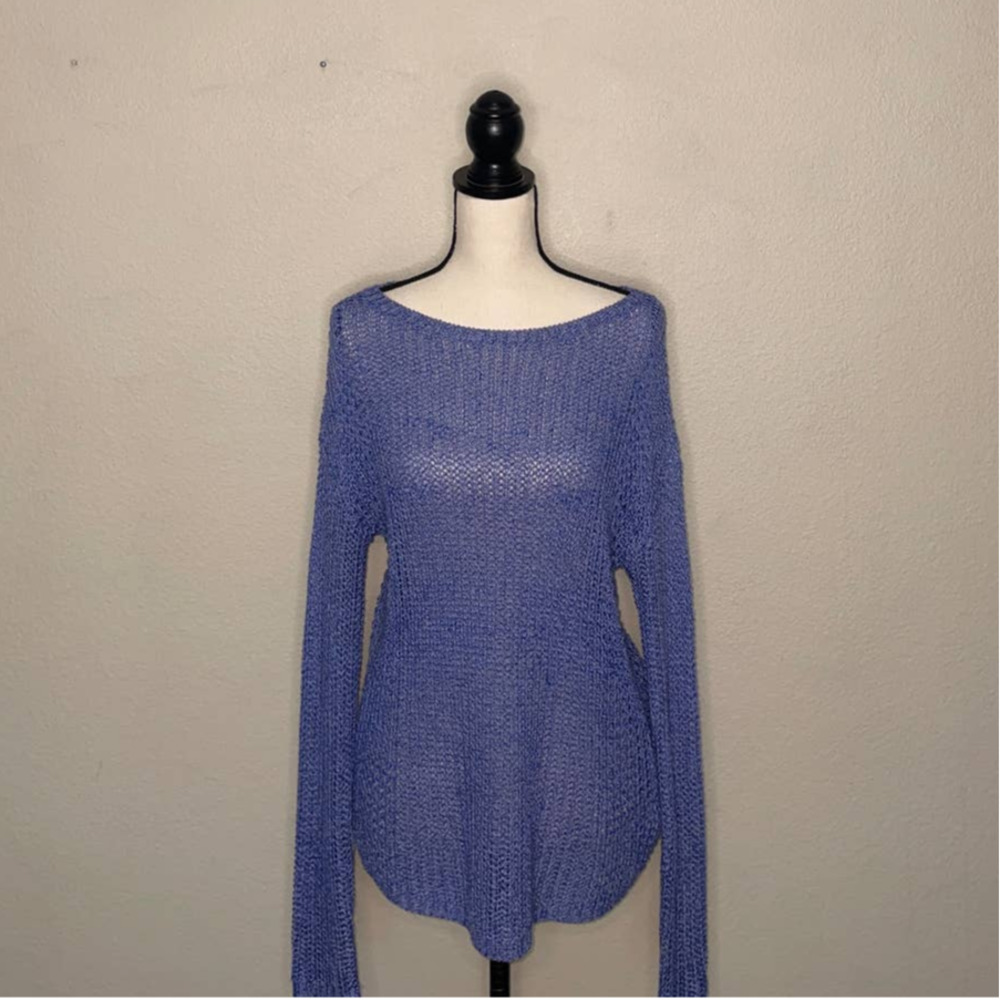 Ellen Tracy Lavender Open-Knit Scoop Neck Sweater